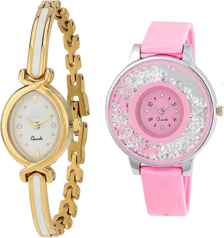 combo watch Analog Watch - For Girls Latest Party Wedding Analogue Gold And Pink Color Girls And Women Watch - G123-G88 (Combo Of 2 )
