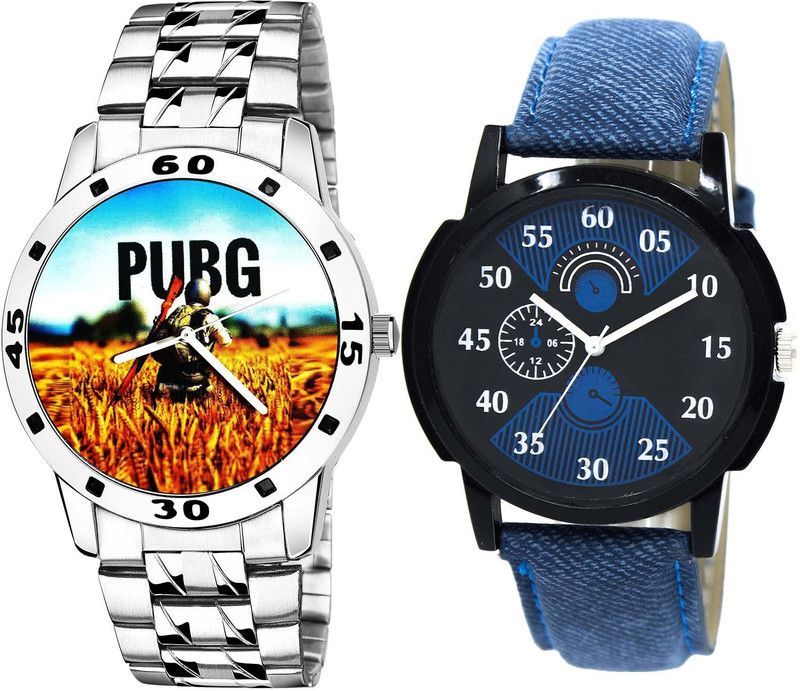 combo watch Analog Watch - For Boys Best Style Pubg Military Army Chain Watch Silver And Blue Color Men Watch - B488-BL46.2 (Combo Of 2 )