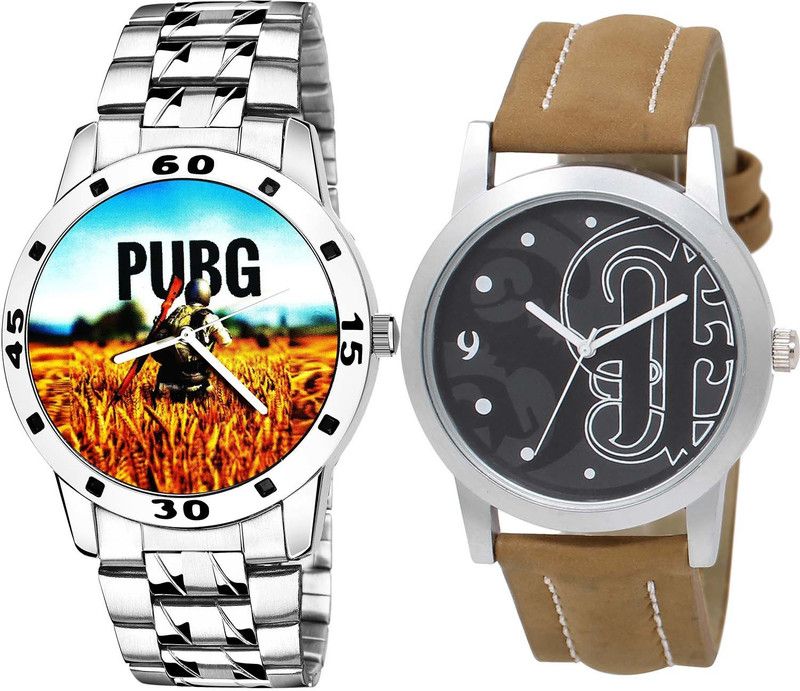 combo watch Analog Watch - For Boys Best Traditional Pubg Military Army Chain Watch Silver And Brown Color Men Watch - B488-BL46.14 (Combo Of 2 )
