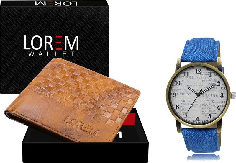 Combo Of Blue Men Watch & Green Artificial Leather Wallet Analog Watch - For Men FZ-WL37-LR28