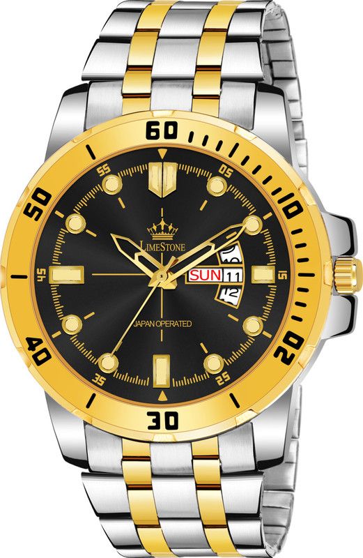 Day & Date Functioning Original Gold Plated Adjustable Bracelet HMTS Quartz Analog Watch - For Men LS3071