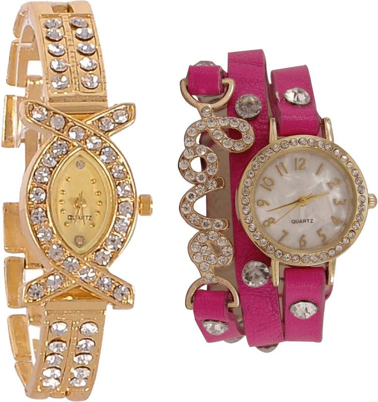combo watch Analog Watch - For Girls New Technology Analogue Gold And Pink Color Girls And Women Watch - G125-G204 (Combo Of 2 )