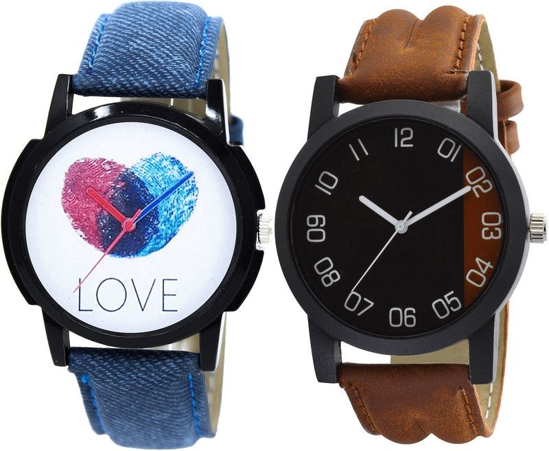 combo watch Analog Watch - For Men & Women Best Italian Designer Love Analogue Blue And Brown Color Boys And Men Watch - B11-B36 (Combo Of 2 )