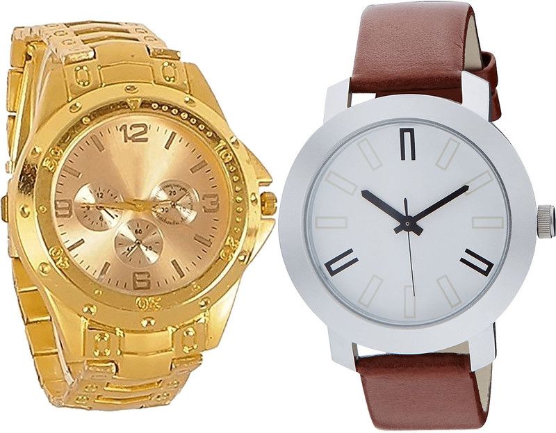 combo watch Analog Watch - For Girls Classical Love Analogue Gold And Brown Color Boys And Men Watch - B71-B44 (Combo Of 2 )