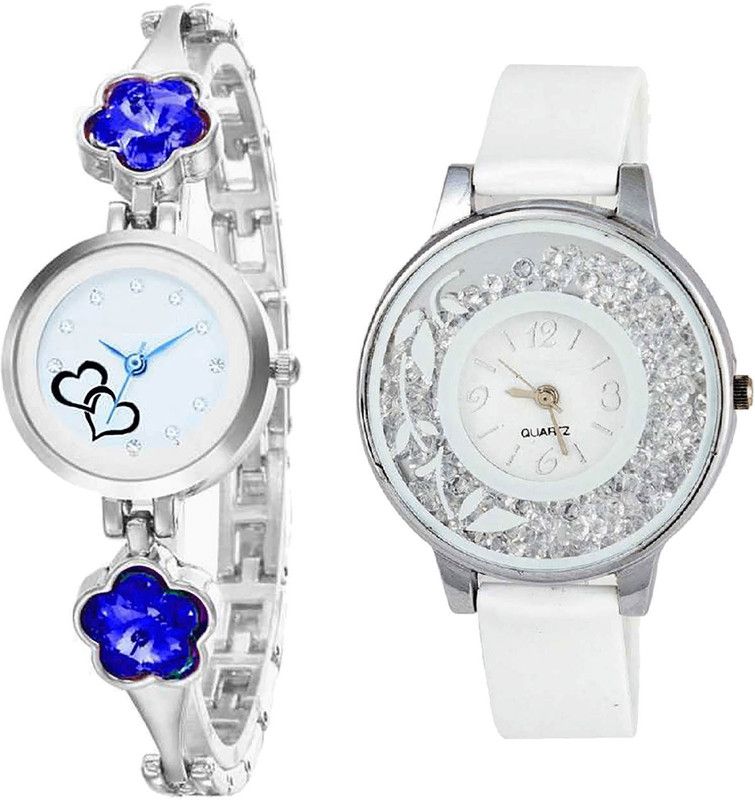 combo watch Analog Watch - For Girls Latest Stylish Love Valentine And Flower Analogue Silver And White Color Girls And Women Watch - G433-G90 (Combo of 2 )