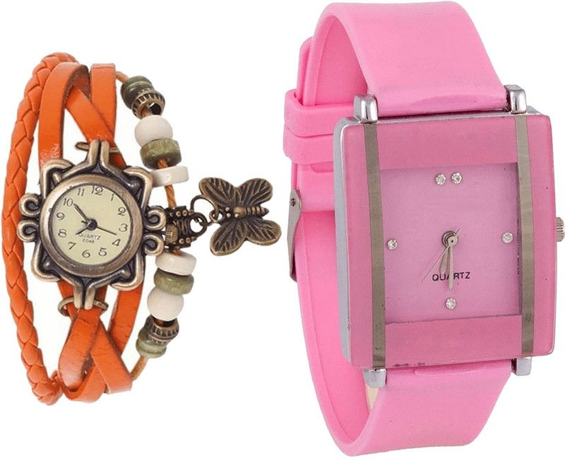 combo watch Analog Watch - For Girls Modern Designer Butterfly Analogue Orange And Pink Color Girls And Women Watch - G62-G14 (Combo Of 2 )