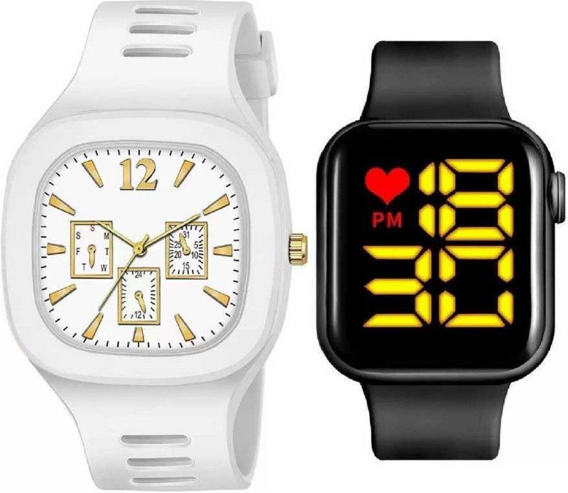 Digital Watch - For Boys New White Analog Watch And Digital Black Dial Watch Nice Looking
