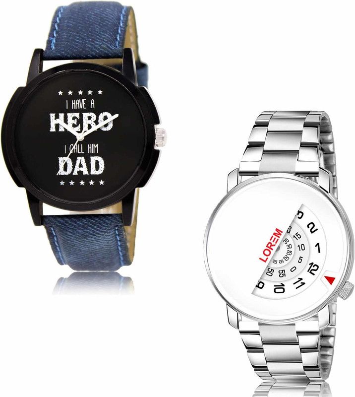 Analog Watch - For Men LR07-LR106 Black-White Hero Dad-Attrective Combo of 2