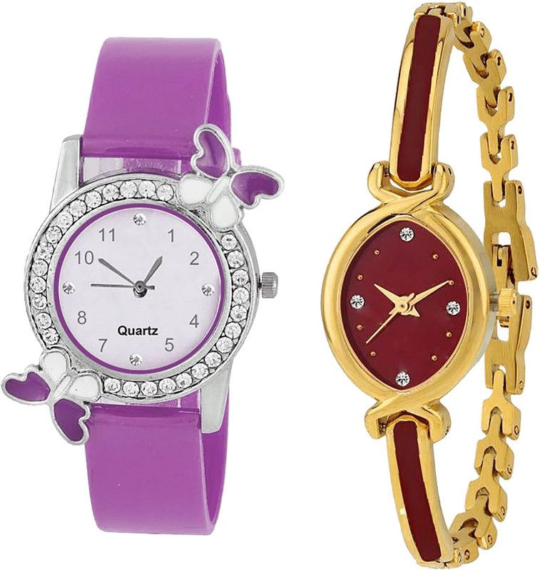 combo watch Analog Watch - For Girls Brand New Italian Designer Butterfly Analogue Purple And Gold Color Girls And Women Watch - G100-G122 (Combo Of 2 )