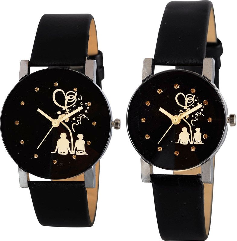 combo watch Analog Watch - For Girls Collegian Love And Valentine Valentine'S Day Couple Analogue Black Color Boys And Girls Watch - B138-G389 (Combo Of 2 )