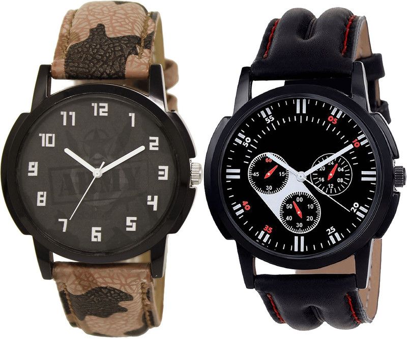 combo watch Analog Watch - For Girls Best Stylish Army Analogue Brown And Black Color Boys And Men Watch - BL46.3-B104 (Combo Of 2 )