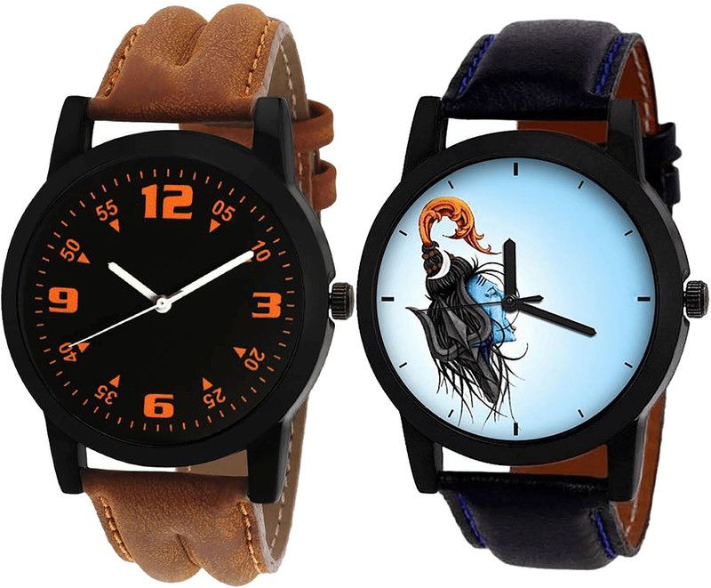 combo watch Analog Watch - For Girls Treading Casual Mahadev Analogue Brown And Black Color Boys And Men Watch - B15-B22 (Combo Of 2 )