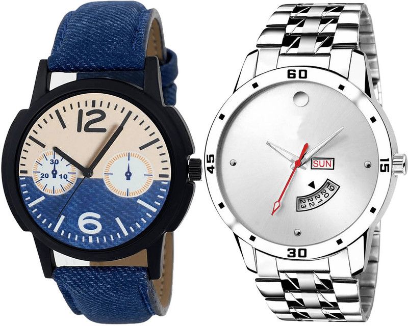 combo watch Analog Watch - For Girls Classical Tread Day And Date Analogue Blue And Silver Color Boys And Men Watch - B10-BL46.103 (Combo Of 2 )