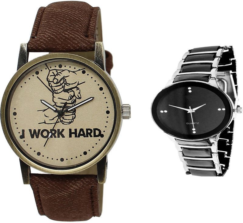 combo watch Analog Watch - For Girls Latest Luxury I Work Hard Analogue Brown And Black Color Boys And Men Watch - BL46.29-B68 (Combo Of 2 )