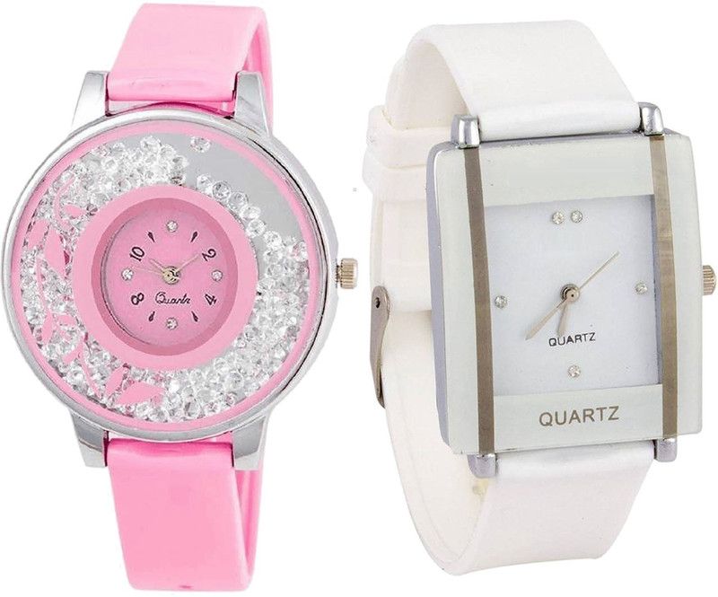 combo watch Analog Watch - For Girls Brand New Love Flower Analogue Pink And White Color Girls And Women Watch - G88-G17 (Combo Of 2 )