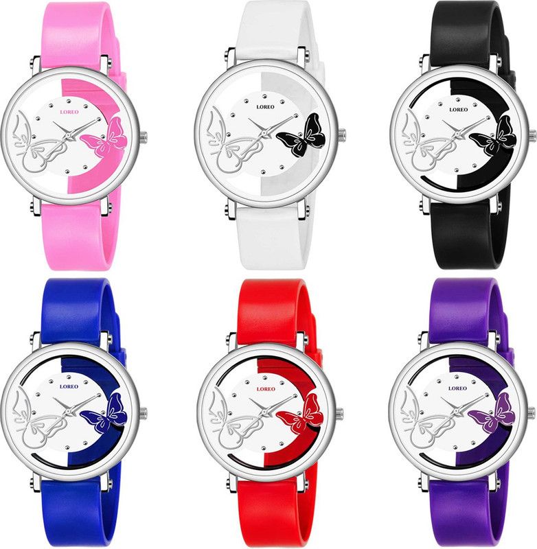 Open Dial And Coloring Butterfly design on dial Analog Watch - For Women G-601-P