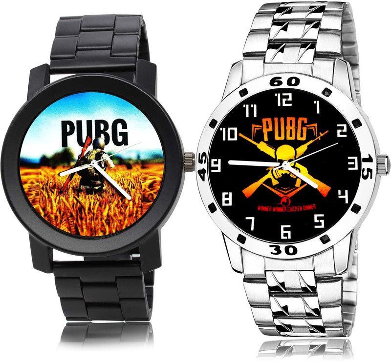 combo watch Analog Watch - For Men Classical Quartz Pubg Military Army Chain Watch Black And Silver Color Men Watch - B489-B640 (Combo Of 2 )