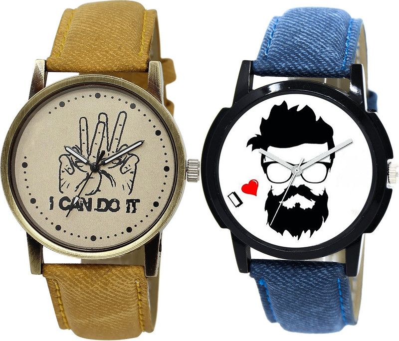 combo watch Analog Watch - For Girls Brand New Present I Cand Do It And Beard Style Analogue Brown And Blue Color Boys And Men Watch - BL46.30-B12 (Combo Of 2 )