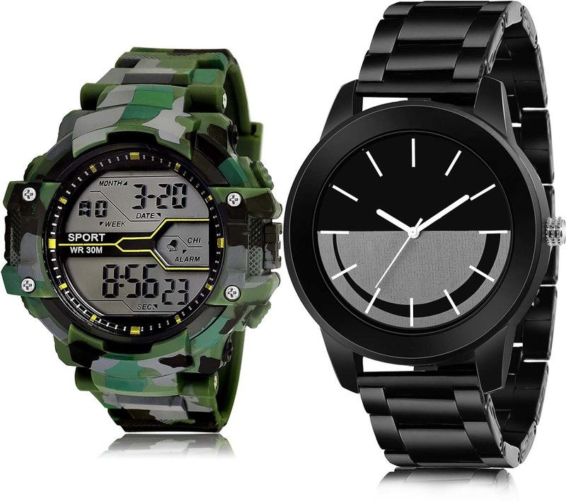Analog Watch - For Boys Classical Diwali Army Digital Sports And Chain 2 Watch Combo For Boys And Men - BC17-B108