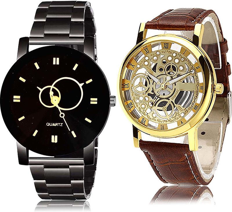 combo watch Analog Watch - For Boys Modern Collection Crystal Shape Glass Chain And Open 2 Watch Combo For Boys And Men BRM7 B45