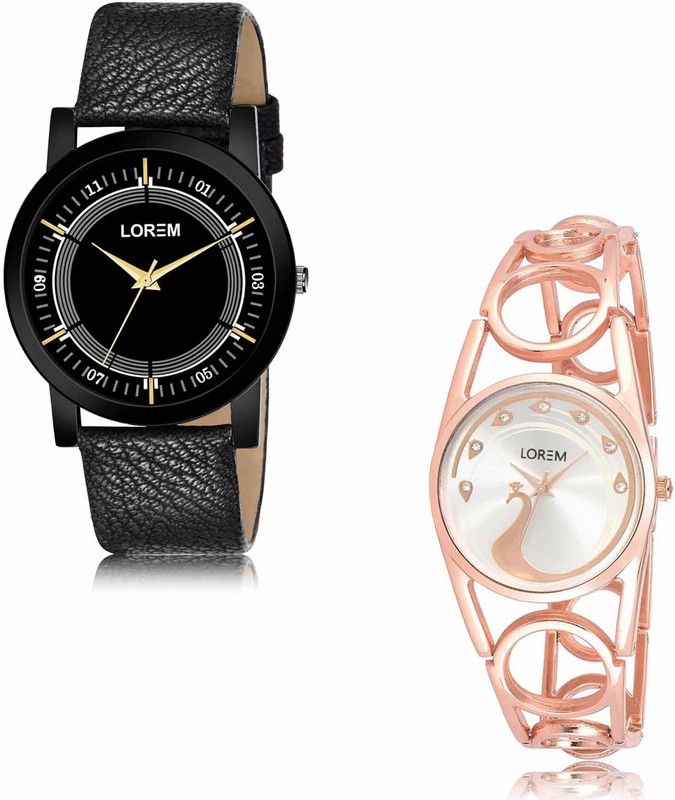 Analog Watch - For Men & Women LR Women LR48-LR232 Black-Silver Sllim-Peacock Design Combo of 2