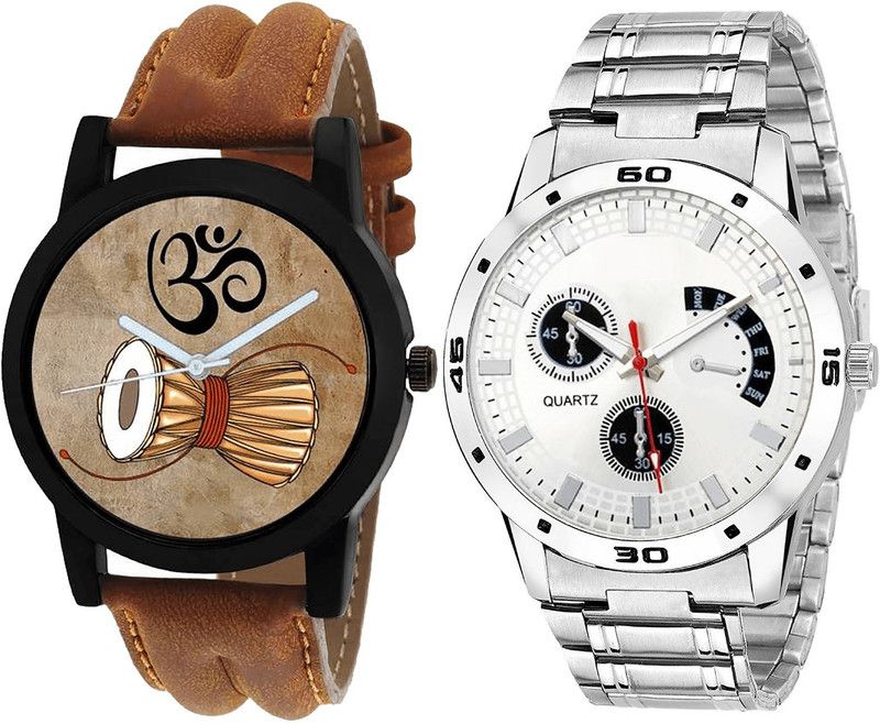 combo watch Analog Watch - For Girls New Gift Damru Analogue Brown And Silver Color Boys And Men Watch - B25-B85 (Combo Of 2 )