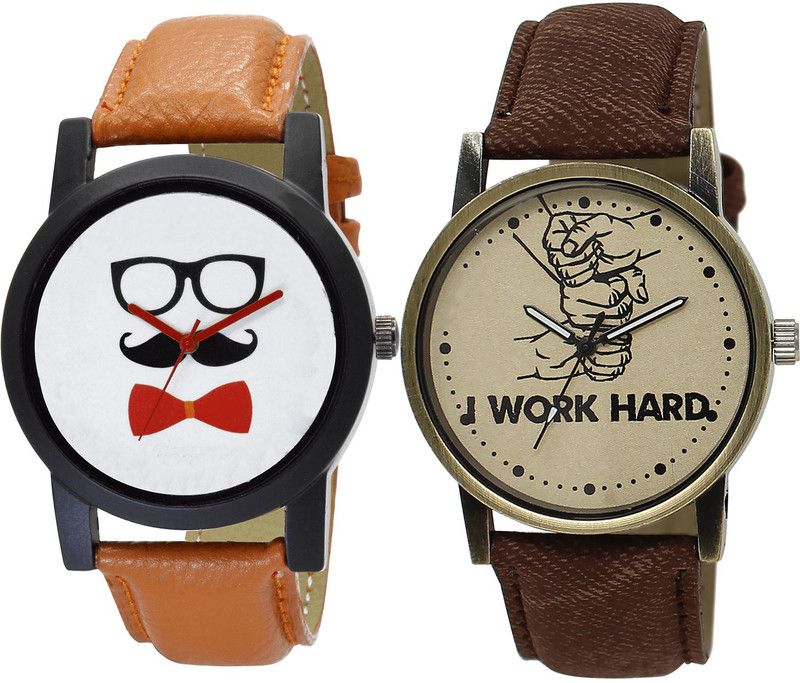combo watch Analog Watch - For Girls Treading Wrist Beard Style And I Work Hard Analogue Brown Color Boys And Men Watch - B53-BL46.29 (Combo Of 2 )