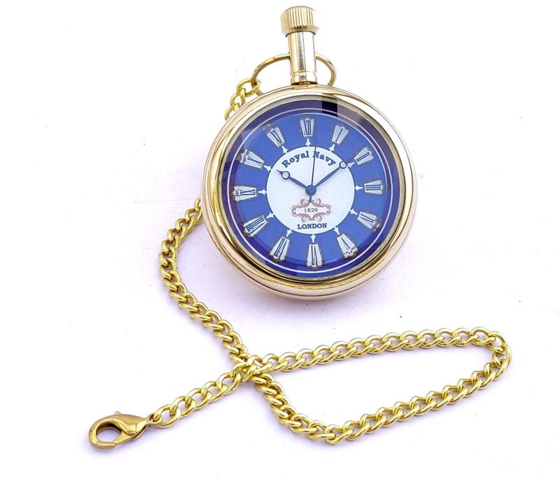 k.v handicrafts Replica Antique Royal Navy London - 1829 Dial - Indian Look Gandhi Watch / Pocket Watch with Long Chain By- K V Handicraft KVH-0098 Brass Finish Brass Pocket Watch Chain