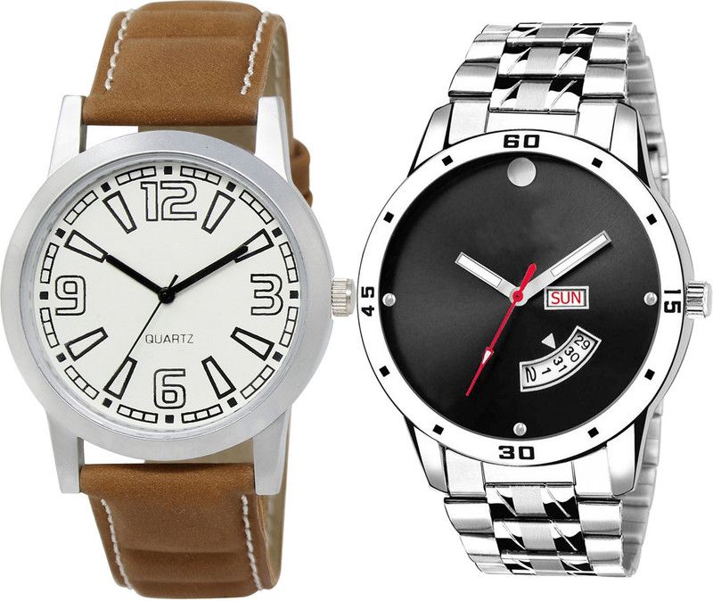 combo watch Analog Watch - For Girls New Fancy Day And Date Analogue Brown And Silver Color Boys And Men Watch - BL46.15-BL46.104 (Combo Of 2 )