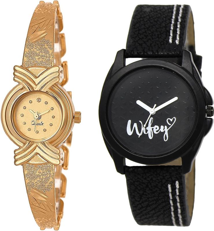 combo watch Analog Watch - For Girls Latest Heart Wife Analogue Gold And Black Color Girls And Women Watch - G265-GL234 (Combo of 2 )