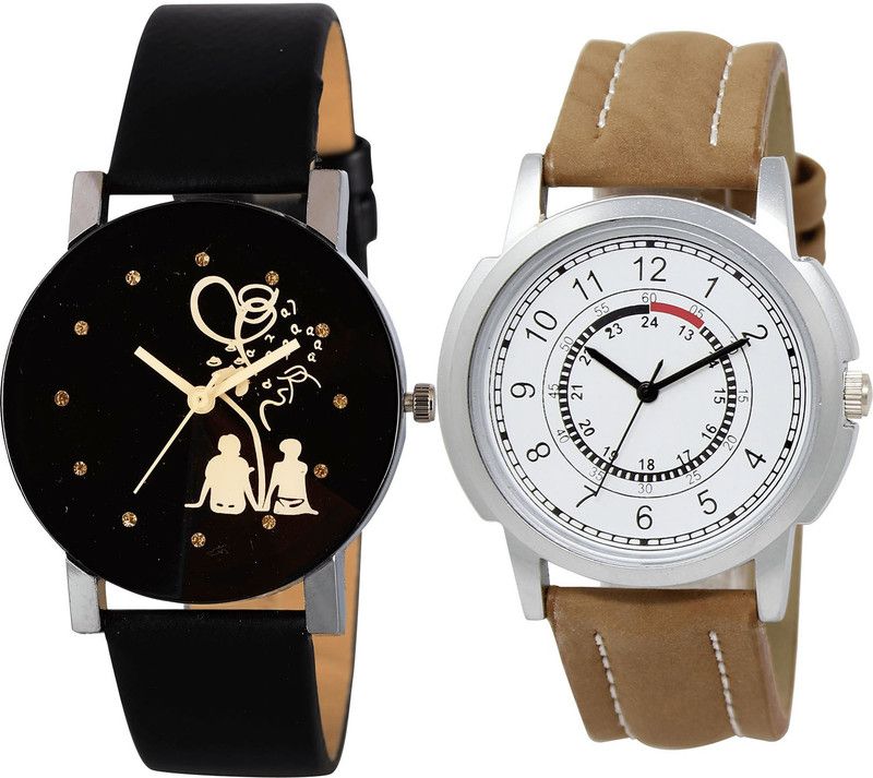 combo watch Analog Watch - For Girls Latest Fancy Couple Love Black And Brown Color Boys And Men Watch - B138-BL46.17 ( 2 )