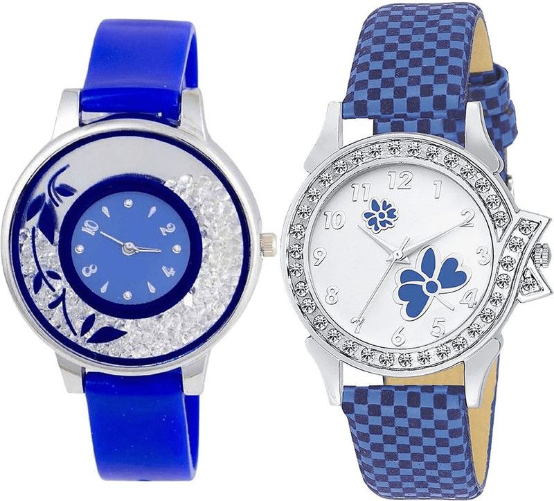 combo watch Analog Watch - For Girls New Luxury Flower Analogue Blue Color Girls And Women Watch - G87-G127 (Combo Of 2 )