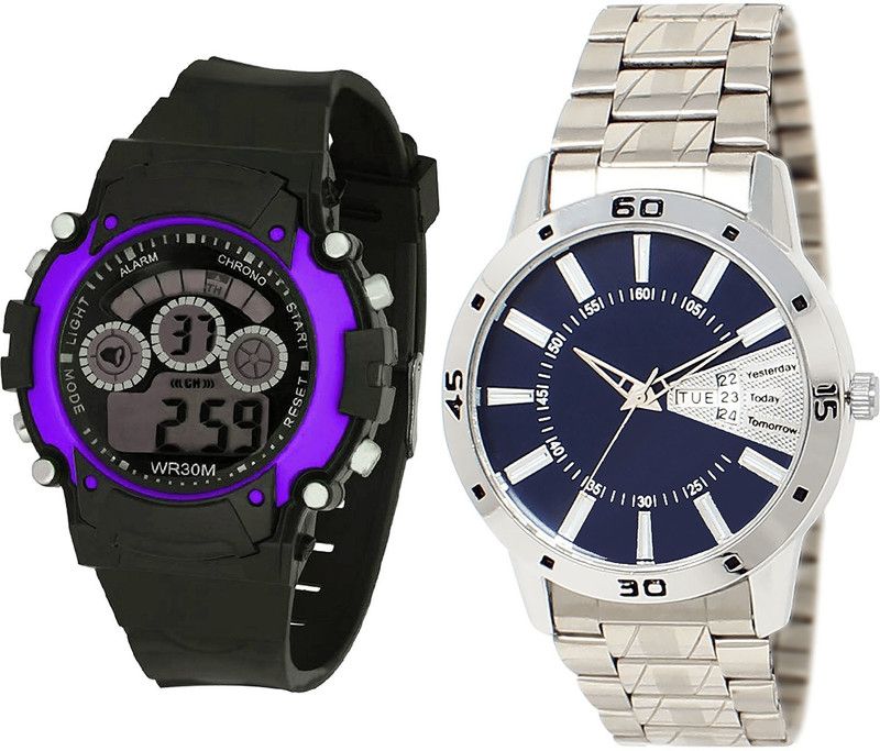 combo watch Analog Watch - For Boys Modern Professional Kids And Day And Date Analogue Black And Silver Color Boys And Men Watch - B133-BL46.102 (Combo Of 2 )