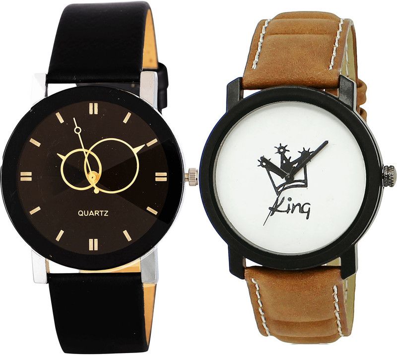 combo watch Analog Watch - For Girls Modern Valentine Geometric Design And King Analogue Black And Brown Color Boys And Men Watch - B135-BL46.18 (Combo Of 2 )