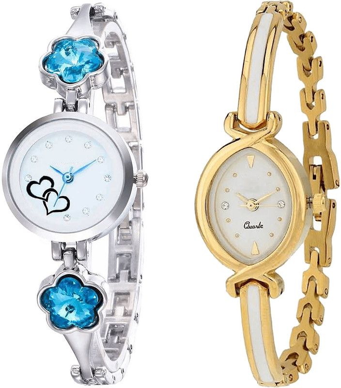 combo watch Analog Watch - For Girls New Luxury Love Valentine Analogue Silver And Gold Color Girls And Women Watch - G432-G123 (Combo of 2 )