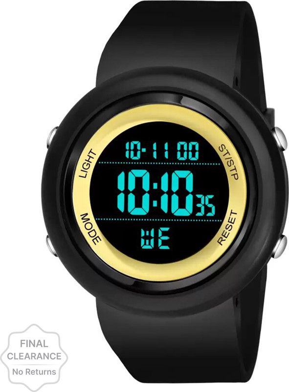 Slim Stylish Sporty Look Semi Water & Shock Resistance Alarm, Function Premium Digital Watch - For Boys New Sport Stylish Digital Black&Gold Dial Multi Function Chrono Slim Look