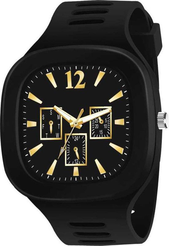 S_H-1103 Black STYLISH SQUARE DIAL SILICON STRAP ADDI STYLISH DESIGNER Analog Watch - For Boys