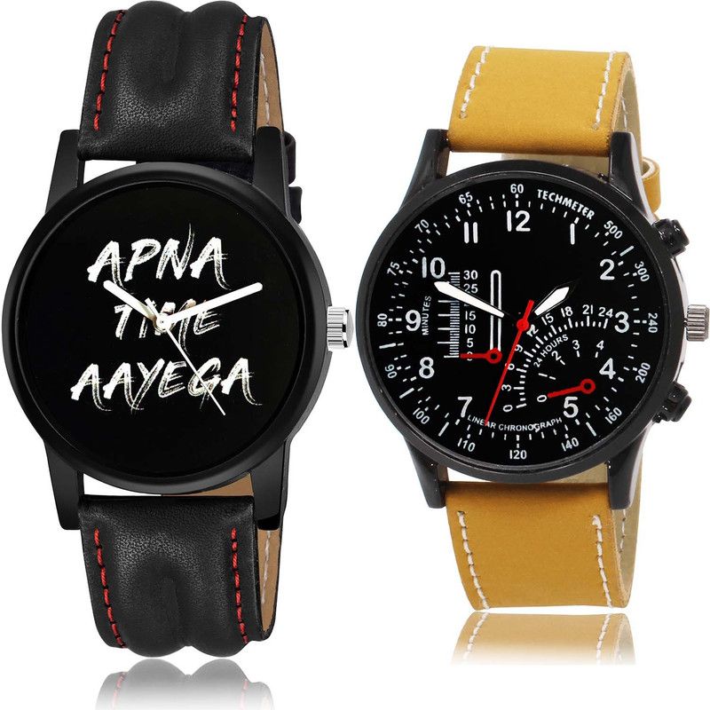 combo watch Analog Watch - For Boys Latest Designer Apna Time Aayega Black And Brown Color Boys And Men Watch - B403-B42 (Combo Of 2)