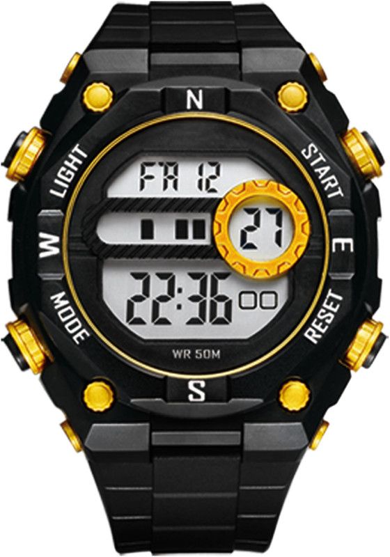 Super-Z Dial Series Digital Chronograph and Alarm Function Digital Watch - For Men QDR307G-Yellow