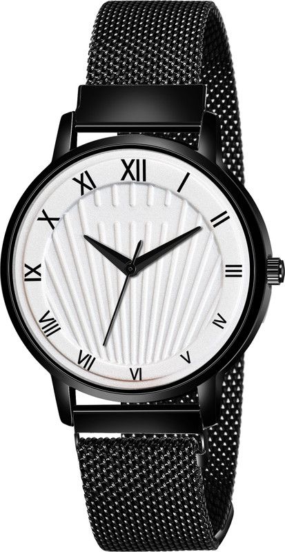 White Dial Black Color Magnet Belt Women Analog Watch - For Girls
