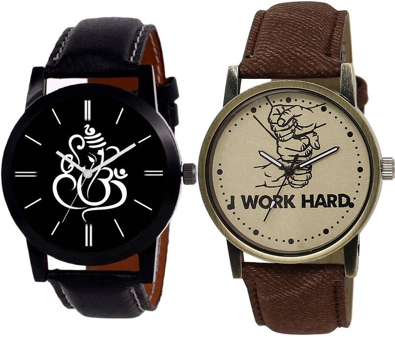 combo watch Analog Watch - For Girls Brand New Heart Ganpati And I Work Hard Analogue Black And Brown Color Boys And Men Watch - B27-BL46.29 (Combo Of 2 )