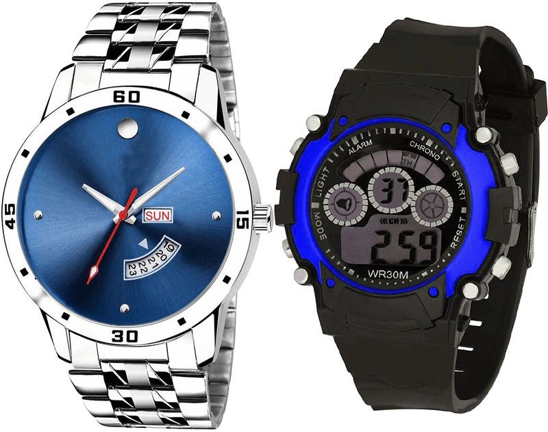 combo watch Analog Watch - For Girls Contemporary Quartz Day And Date And Kids Analogue Silver And Black Color Boys And Men Watch - BL46.105-B2 (Combo Of 2 )