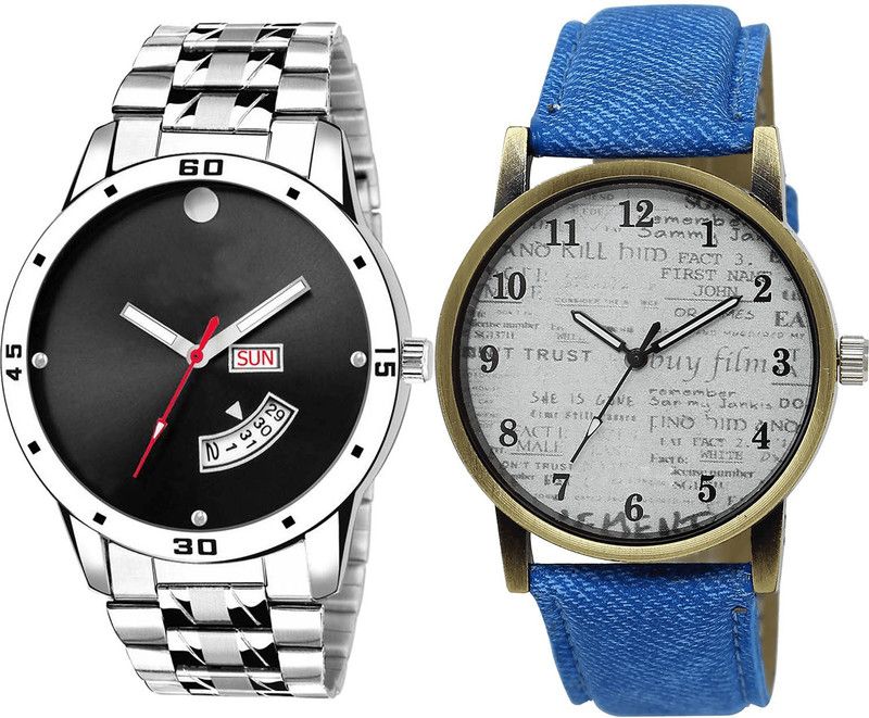combo watch Analog Watch - For Girls Contemporary Luxury Day And Date Analogue Silver And Blue Color Boys And Men Watch - BL46.104-BL46.28 (Combo Of 2 )