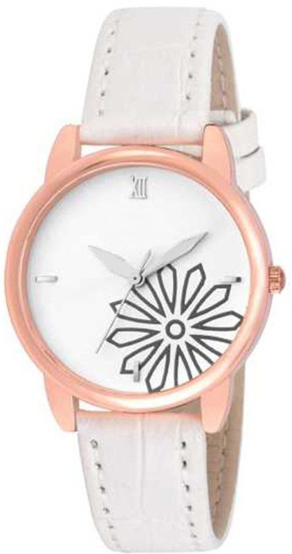 Analog Watch - For Girls New Flower Print Dial Multicolour Attractive Designer White Belt Watch