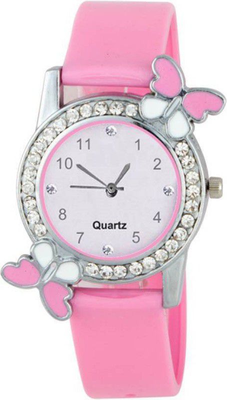 Analog Watch - For Girls Trendy Pink Diamond Studded Butterfly