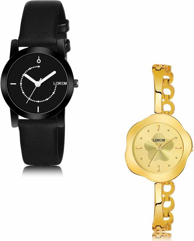Analog Watch - For Women LR253-LR262 Black-Gold Professional Look-Brass Designer Combo of 2