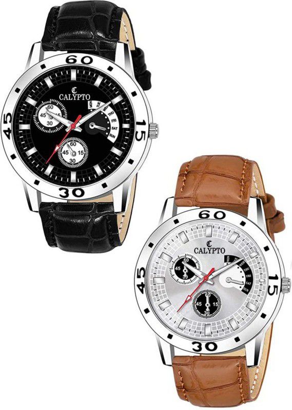 Combo of 2 Black & White Color Dial With Synthetic Leather Colored Straps Wrist Watch for Boys Analog Watch - For Men ST-12+76