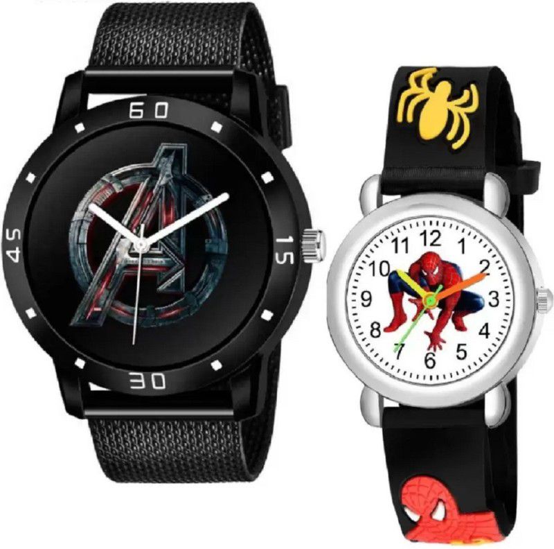 TAOSTRY Black Combo Pack Of 2 Studded Analog Watch For - Boys & Girls Analog Watch - For Boys & Girls New Arrival Perfect Multi-Color Dial Best Return Gift Analog Watch - For Boys