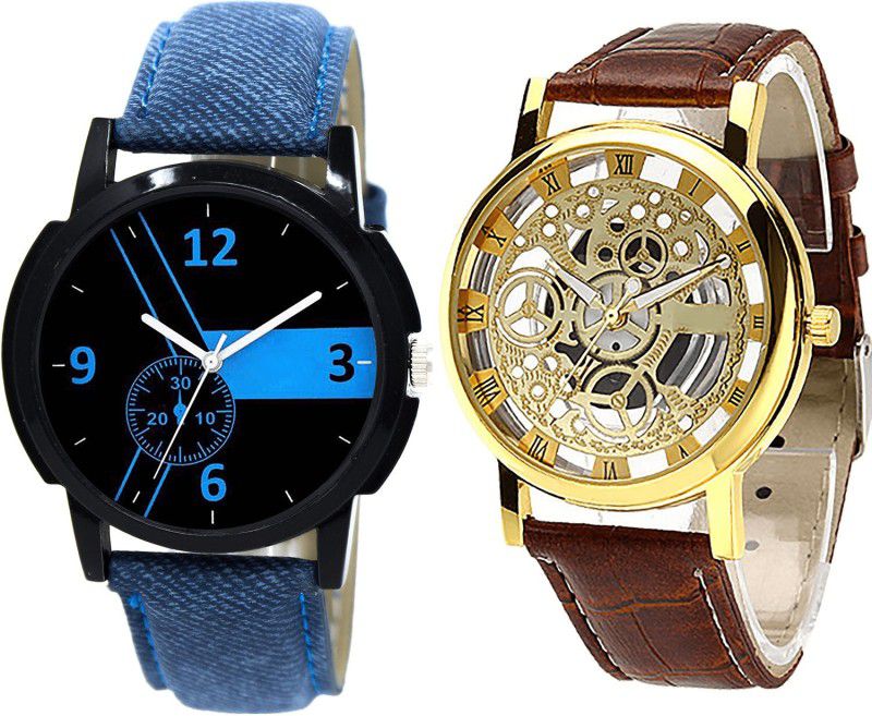 combo watch Analog Watch - For Girls Quartz Open Analogue Blue And Brown Color Boys And Men Watch - B7-B45 (Combo Of 2 )