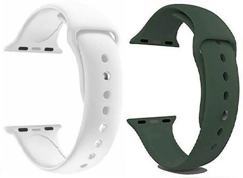 Krumate Silicone Sport Strap band for iWatch 42mm/44mm Watch Series 1/2/3/4/5/6 & SE 42 mm Silicone Watch Strap  (White, Dark Green)